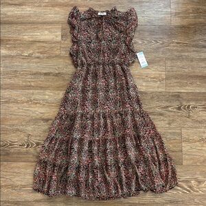 BB Dakota Steve Madden Ditsy Tiered Ruffle Dress Floral Print Women's Size L NWT